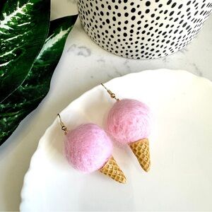 2/$30🌵 Puffy Pink Ice Cream Cone Earrings Kawaii Sweet Treat Summer Dangle NEW